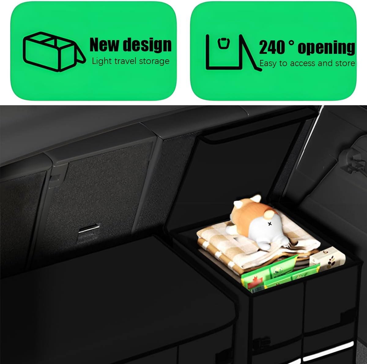 Car Trunk Organizer with Lid Collapsible Oxford Cloth Black