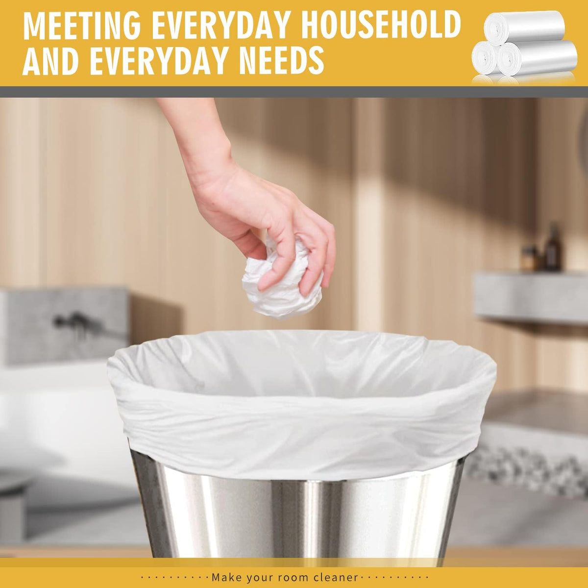 105 Count Small Trash Bags, 4 Gallon Garbage Can Liners