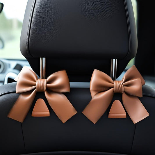 2-Pack Car Purse Hooks for Hanging Purses and Bags, Cute Bow car seat headrest Hooks for Hanging car Purse Hooks. (Brown)