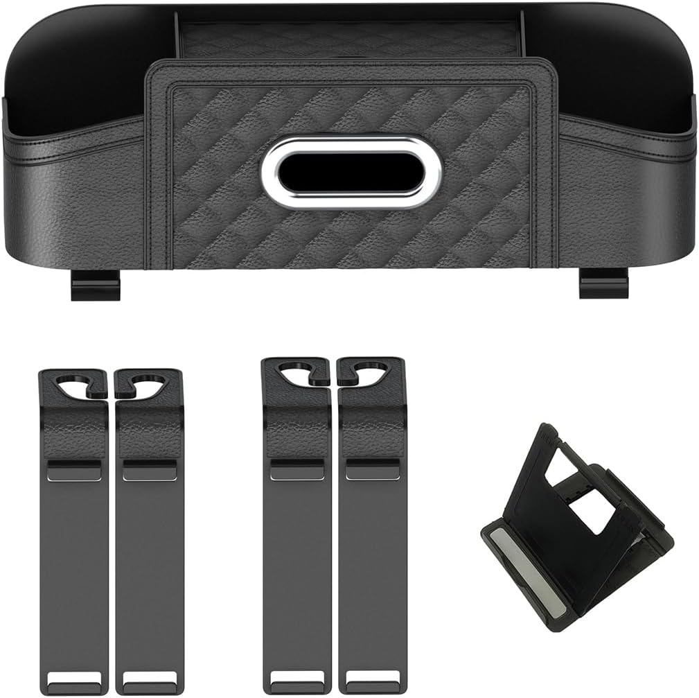 Mandark Headrest-Mounted Backseat Organizer with Cup Holders, Black