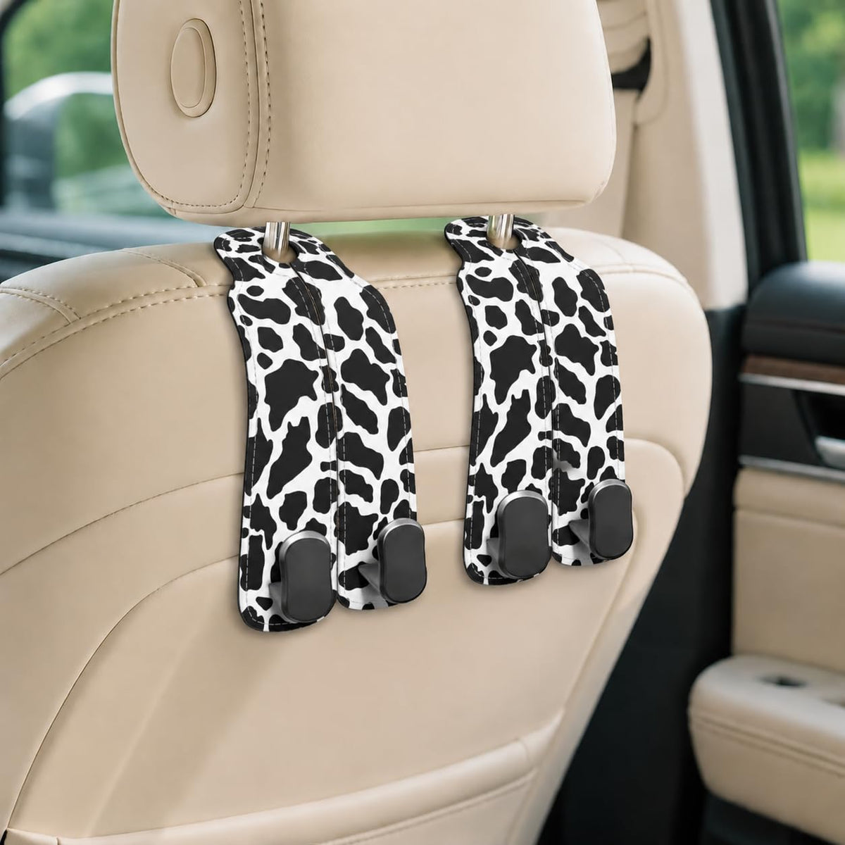 Cute Skull Skeleton Car Seat Back Storage Headrest Hooks for Purses & Bags – 2PCS PU Leather Dual Metal Hooks, Backseat Organizer Accessories