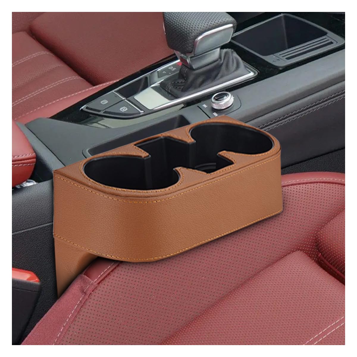 ZIMISI Car Cup Holder, Leather Front Console Gap Filler Organizer (Grey)