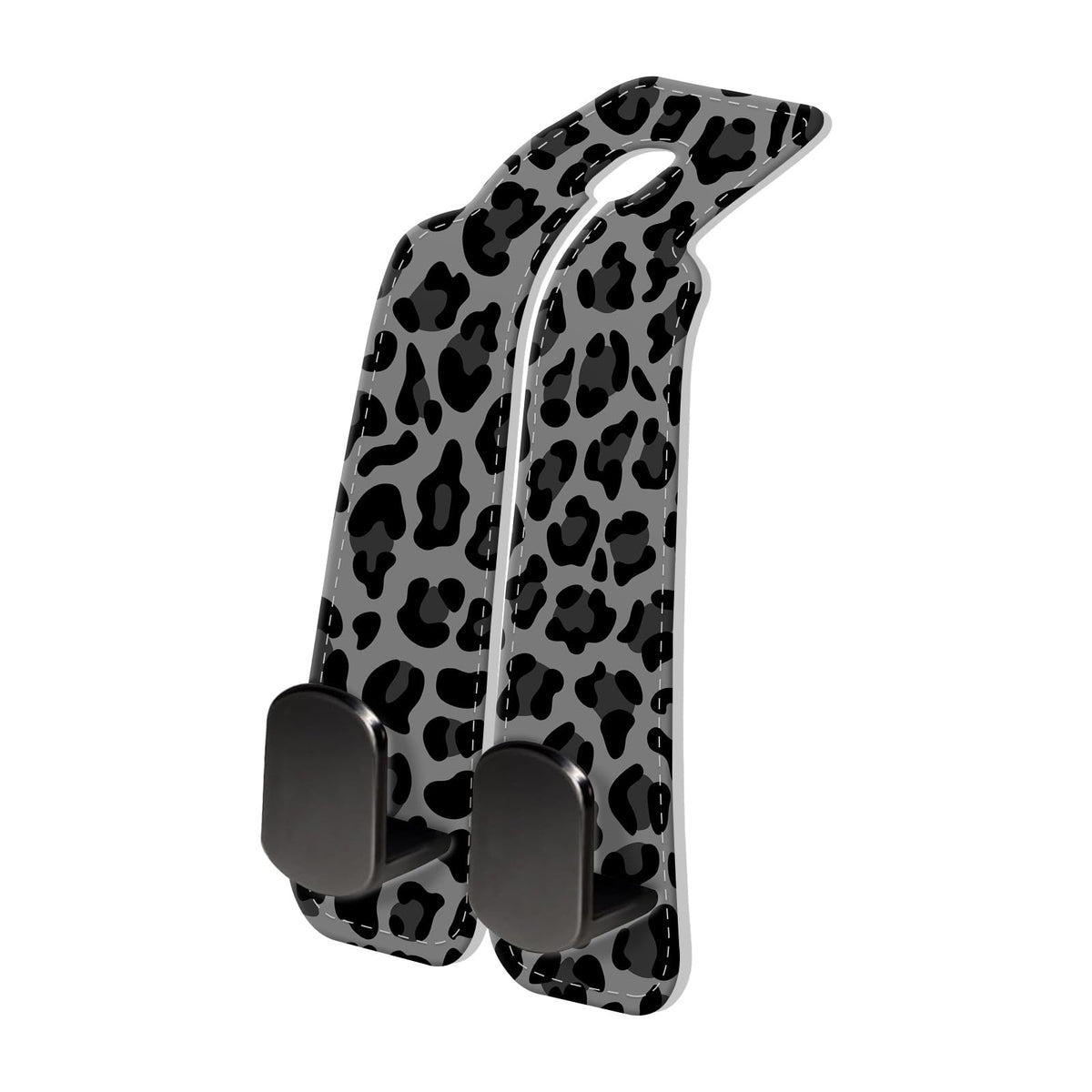 PU Leather Car Seat Hook, Storage Headrest Hanger, Cute Car Backseat Organizer, Car Hooks For Purses and Bags Gray Black Leopard
