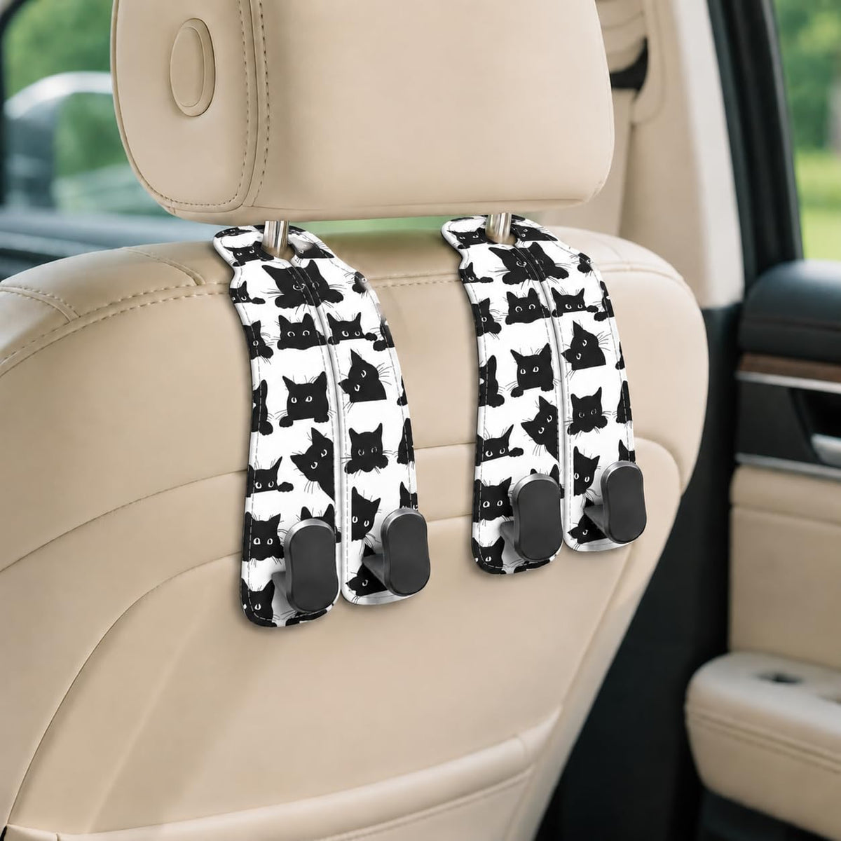 Cute Skull Skeleton Car Seat Back Storage Headrest Hooks for Purses & Bags – 2PCS PU Leather Dual Metal Hooks, Backseat Organizer Accessories