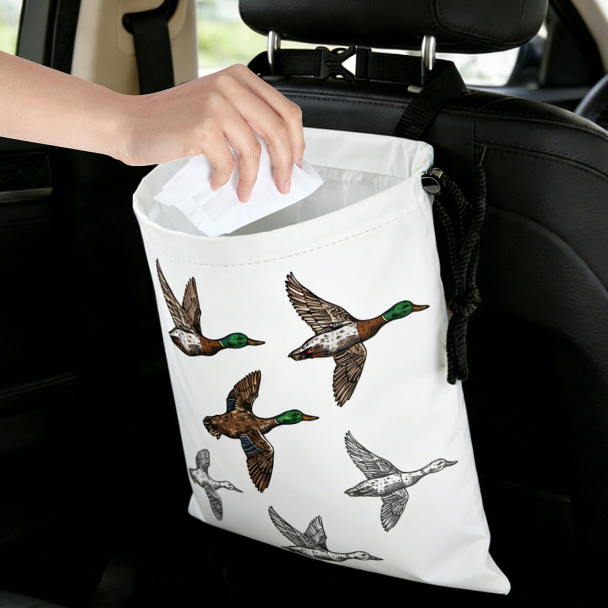 Wild Ducks Car Trash Bag - Waterproof Car Trash Bag Hanging Leakproof Car Garbage Bag - Washable Reusable Trash Bag for Car Interior Hanging Organizer Storage Vehicle Travelling Camping