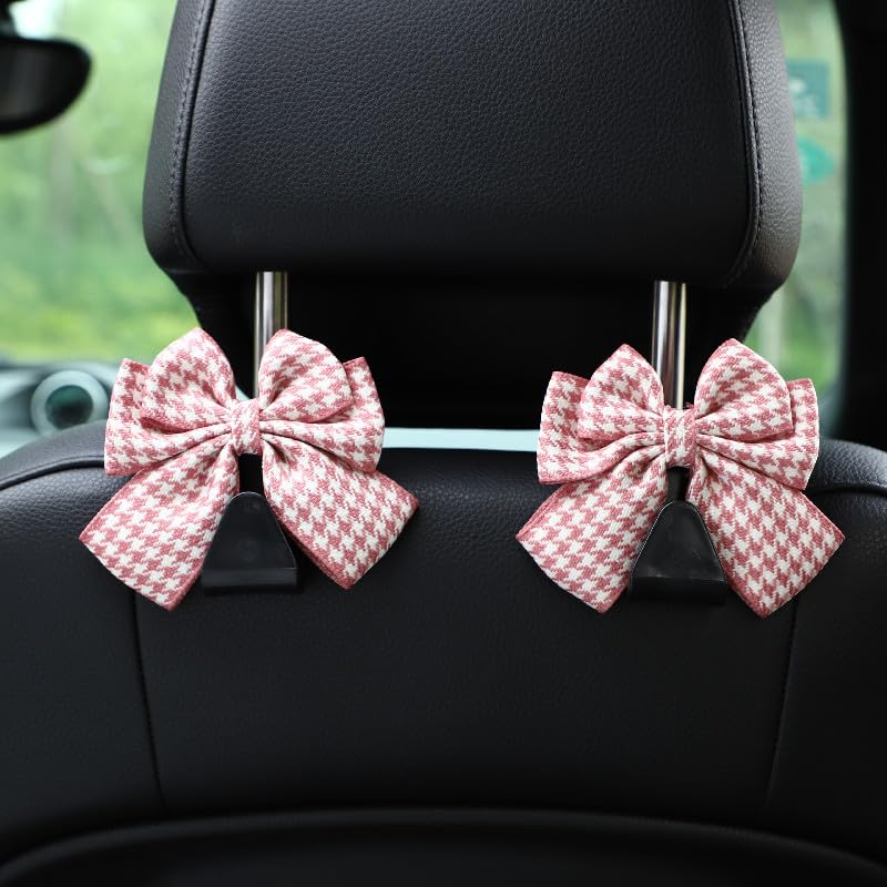 2-Pack Car Purse Hooks for Hanging Purses and Bags, Cute Bow car seat headrest Hooks for Hanging car Purse Hooks. (Brown)