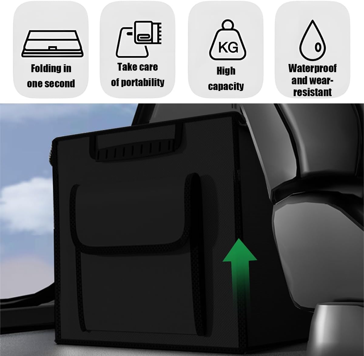 Car Trunk Organizer with Lid Collapsible Oxford Cloth Black