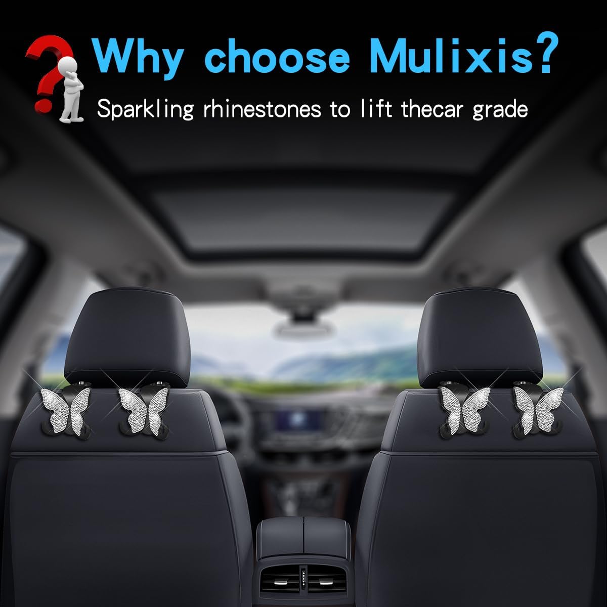 2 Pack Butterfly Bling Car Seat Headrest Hooks for Purses and Bags Aesthetic Design Car Hooks Rhinestones Hanger for Car Back Seat Organizer Storage Hook Bling Black Car Accessories for Women
