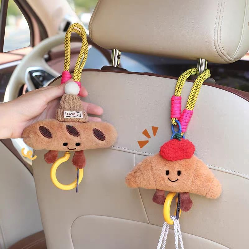 2-Pack Car Headrest Hooks Seat Organizer, Baguette & Croissant
