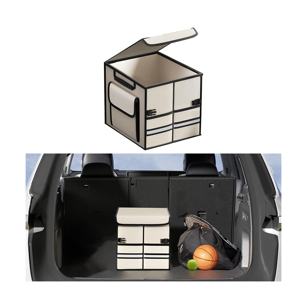 Car Trunk Organizer with Lid Collapsible Oxford Cloth Black