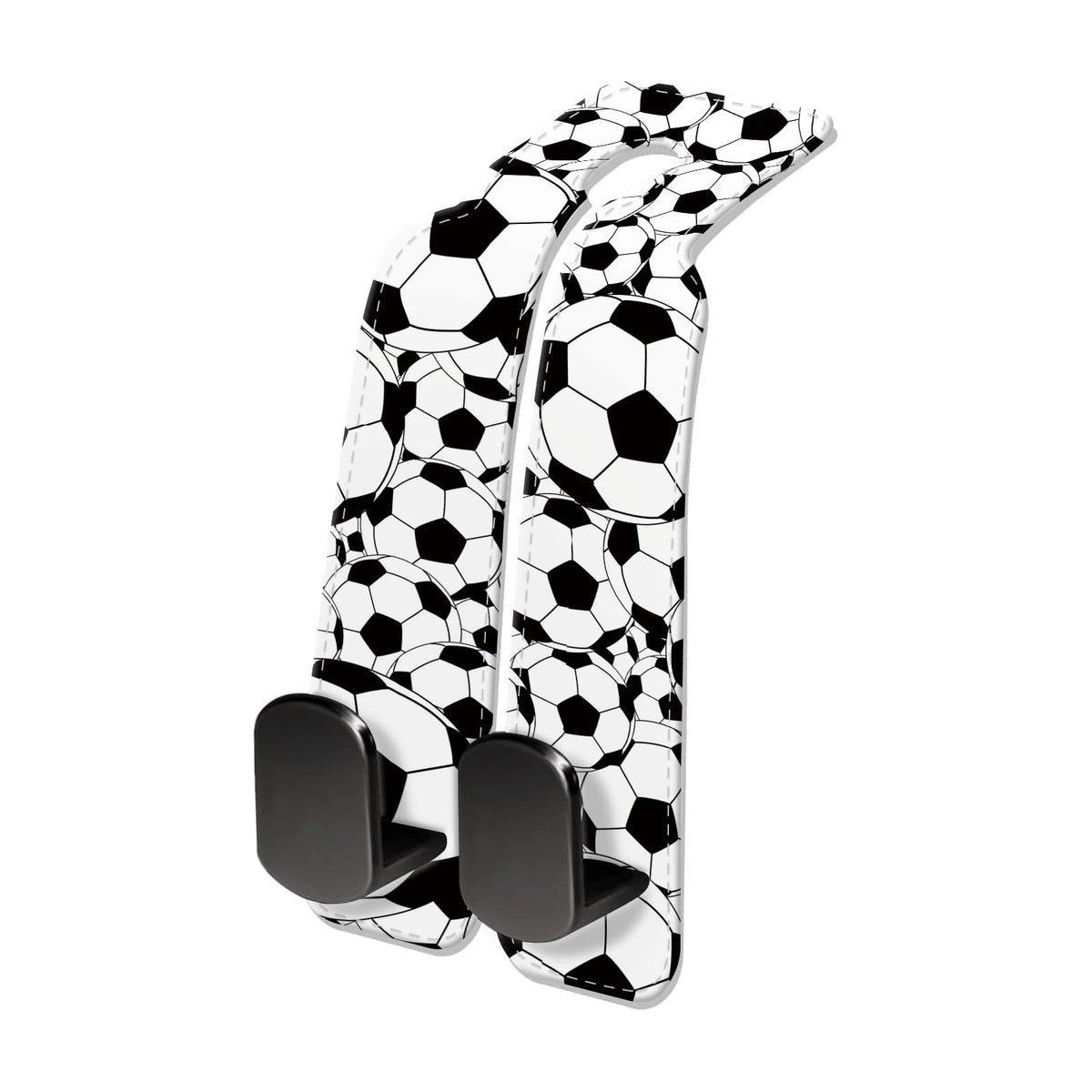Car Seat Headrest Hook, Universal Leather Cute Hanger Holder Hook, Storage Organizer Interior Accessories for Purse Bags Handbag Black White Soccer