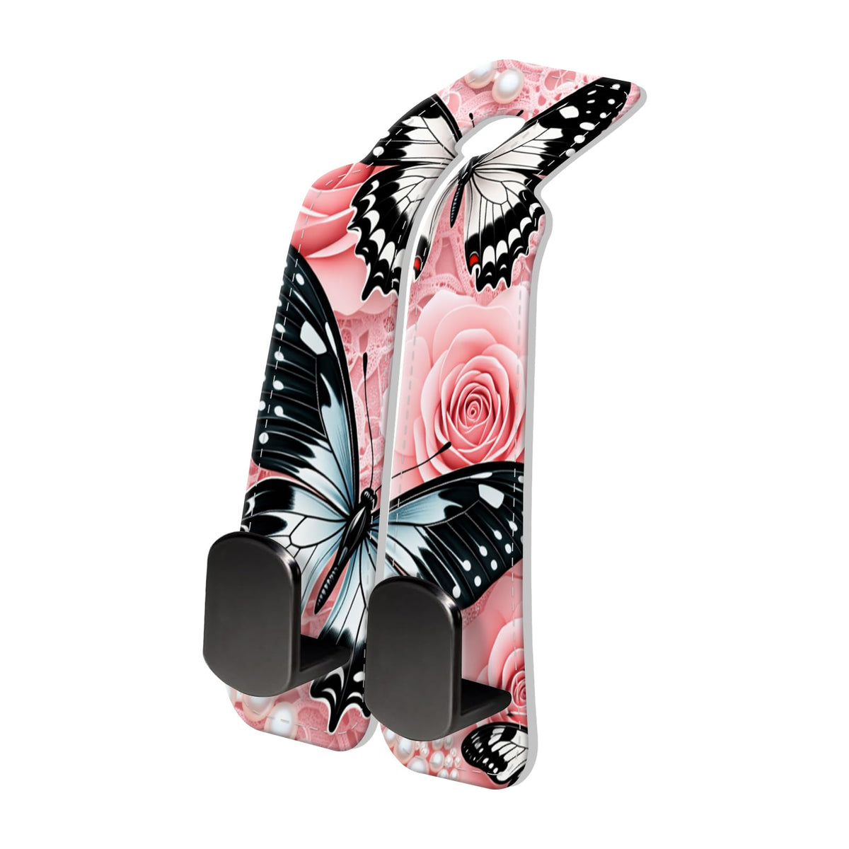 PU Leather Car Seat Hook, Storage Headrest Hanger, Cute Car Backseat Organizer, Car Hooks For Purses and Bags, Butterfly Rose