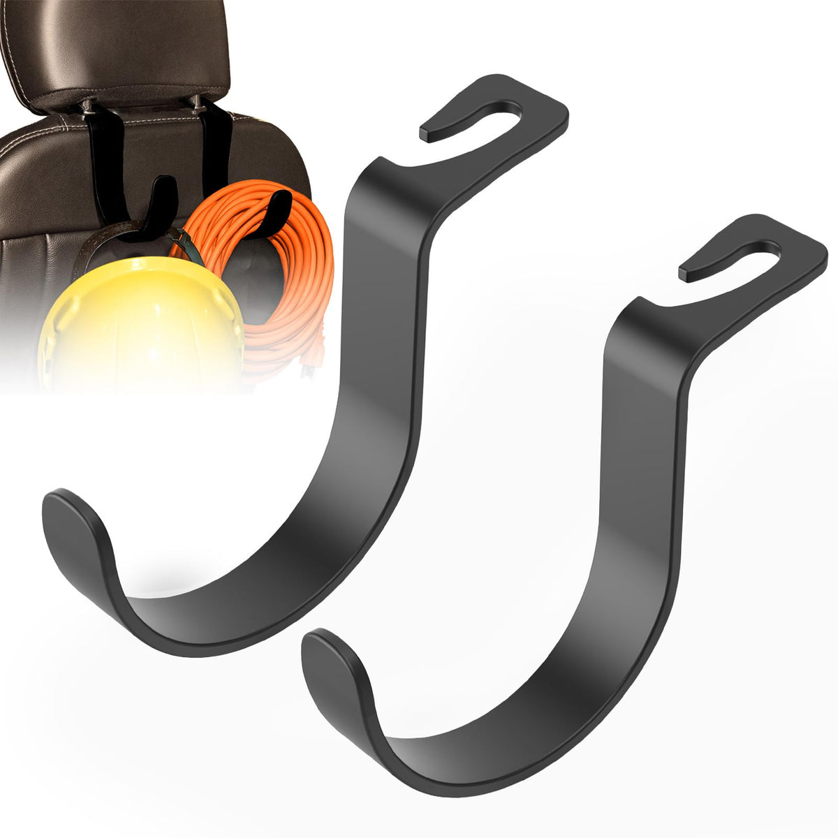 Travel Depot XL Hard Hat Holder for Truck, Heavy-Duty Headrest Hooks, 2PK