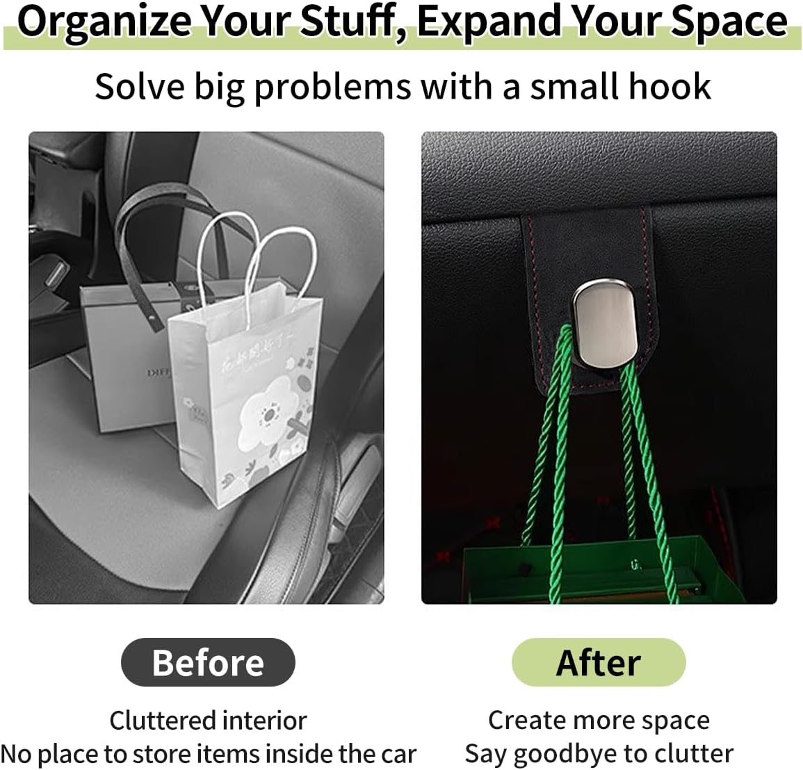 2PCS Car Co-Pilot Glove Box Organizer Hooks, Anti-Scratch Passenger Glovebox Storage Hangers, Universal Hanging Hook for Purses Bags Umbrellas (Black)