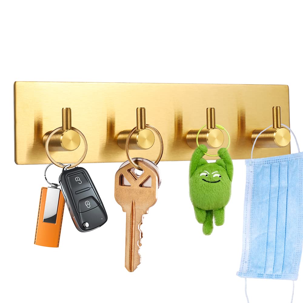 Picowe Key Holder for Wall Decorative, Adhesive Stainless Steel Key Hooks, Key Hanger Key Organizer for Wall, Towel Hook Coat Hanger for Entryway Hallway Kitchen(Four Rows,Sliver 1PCS)