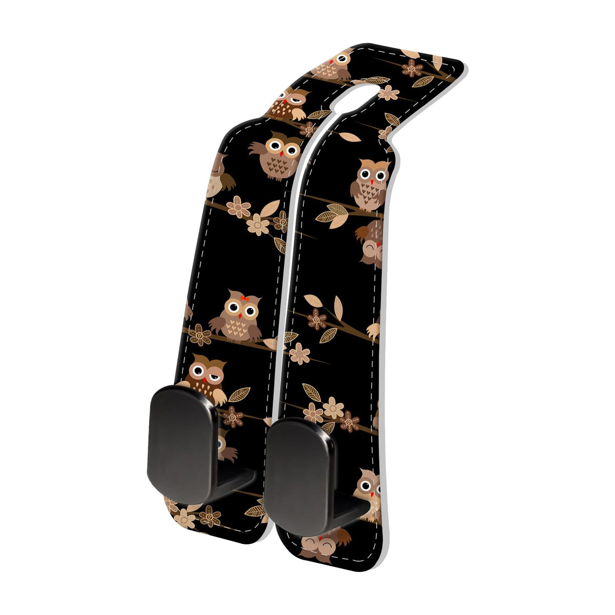 PU Leather Car Seat Hook, Storage Headrest Hanger, Cute Car Backseat Organizer, Car Hooks For Purses and Bags Cute Brown Cartoon Owls
