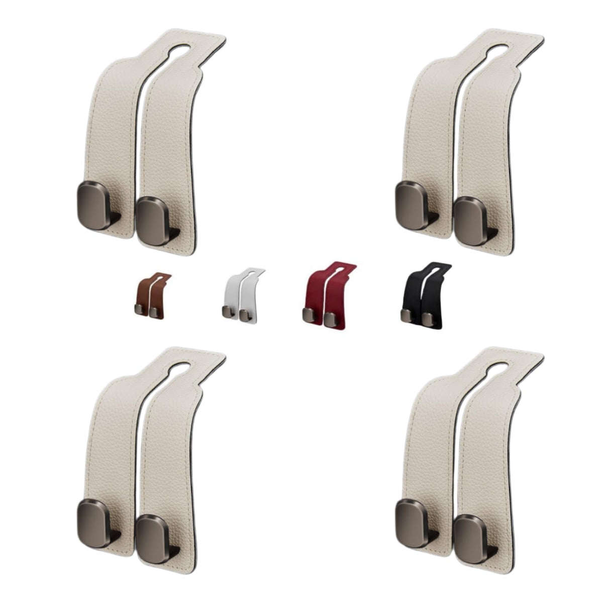 Coozyland Car Hooks, Coozy Land Metal Multi-Function Leather Car Headrest Hooks, Universal Double Hook Car Seat Back Storage Hooks for Wallets, Handbags, Bottles, Trash Bags, etc(Brown 4-Pack)