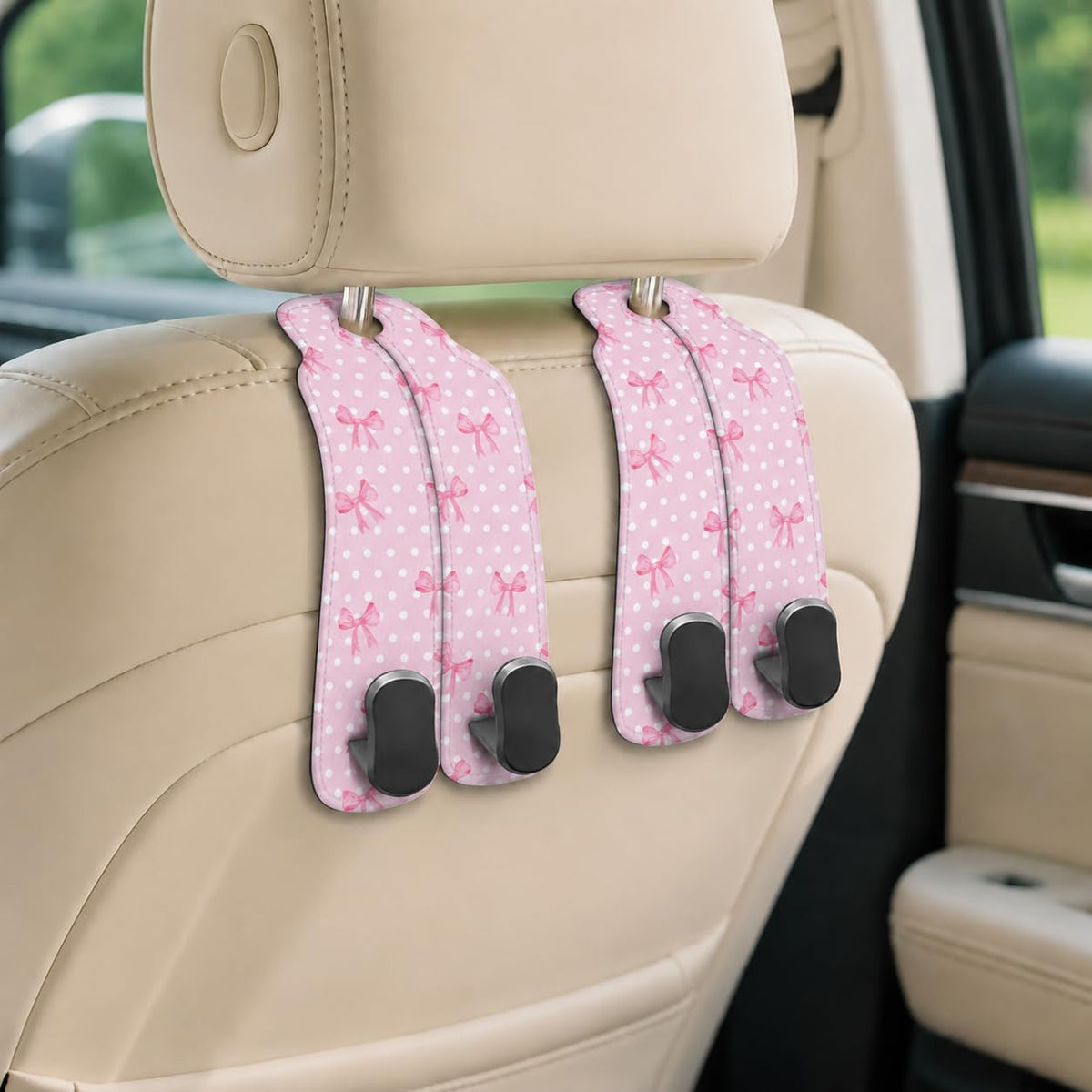 Cute Skull Skeleton Car Seat Back Storage Headrest Hooks for Purses & Bags – 2PCS PU Leather Dual Metal Hooks, Backseat Organizer Accessories