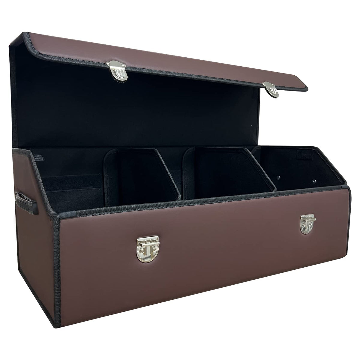 Trunk Organizer for Car With Lid,Foldable Trunk Organizer for SUVs & Sedans,Multi-Functional Leather Storage Box - Brown - Small