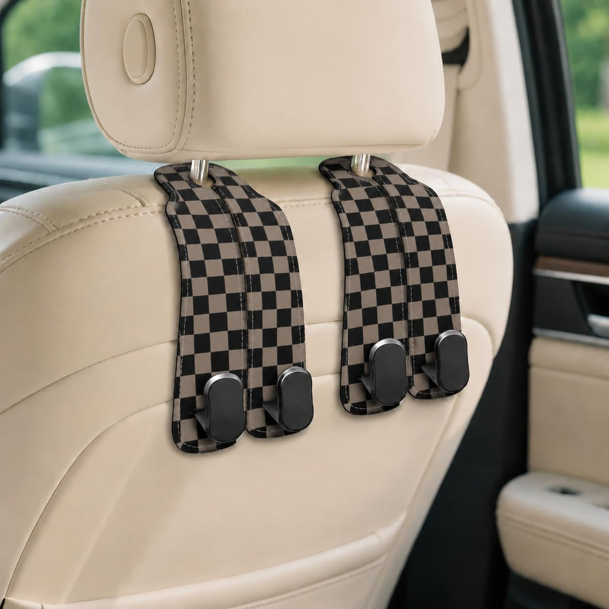 Cute Skull Skeleton Car Seat Back Storage Headrest Hooks for Purses & Bags – 2PCS PU Leather Dual Metal Hooks, Backseat Organizer Accessories