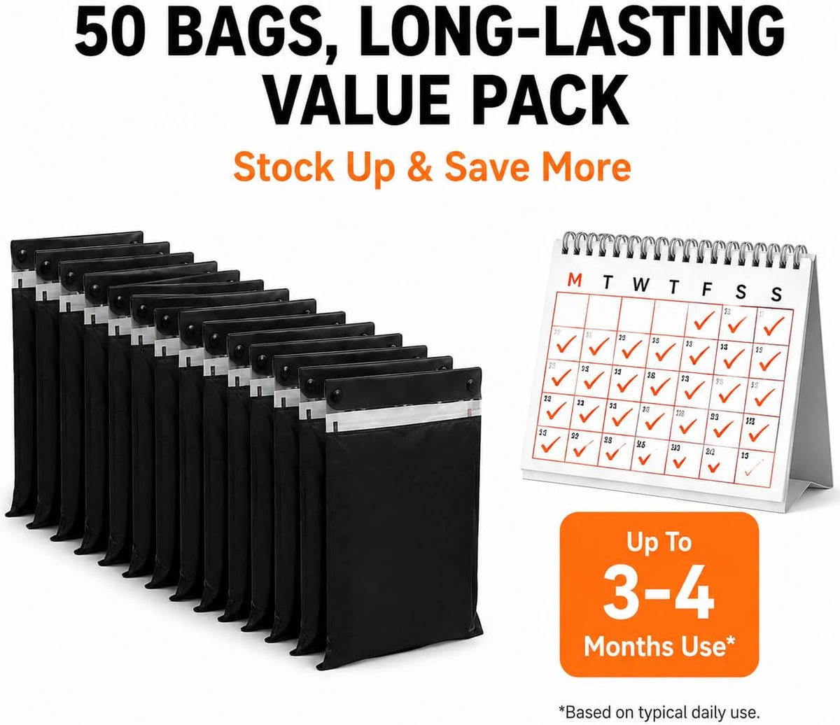 50PCS Hanging Car Trash Bags, 2 Gallon Leakproof Disposable Car Garbage Bags with Odor Seal, Stick-On Car Trash Can Alternative for Car, SUV, Truck, Stroller
