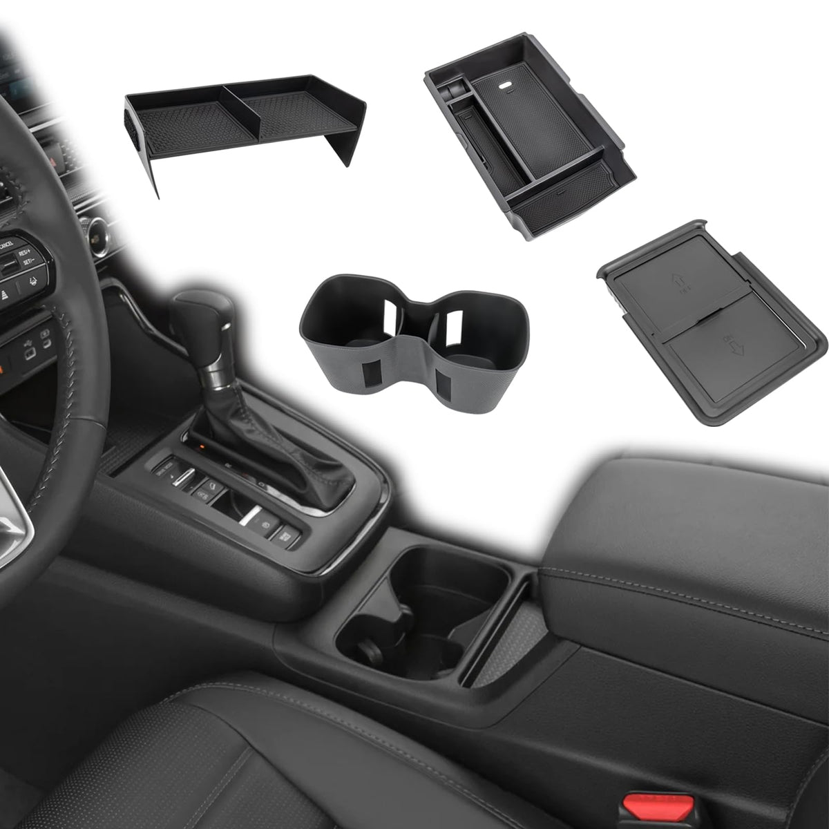2PCS Center Console Organizer Tray and Armrest Storage Box Compatible with 2026 2025 2024 2023 Honda CRV Accessories Insert Secondary Storage Box with ABS Material