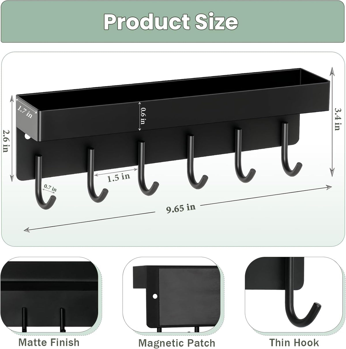 Magnetic Key Holder Wall Mount, Small Key Rack with Tray, Black