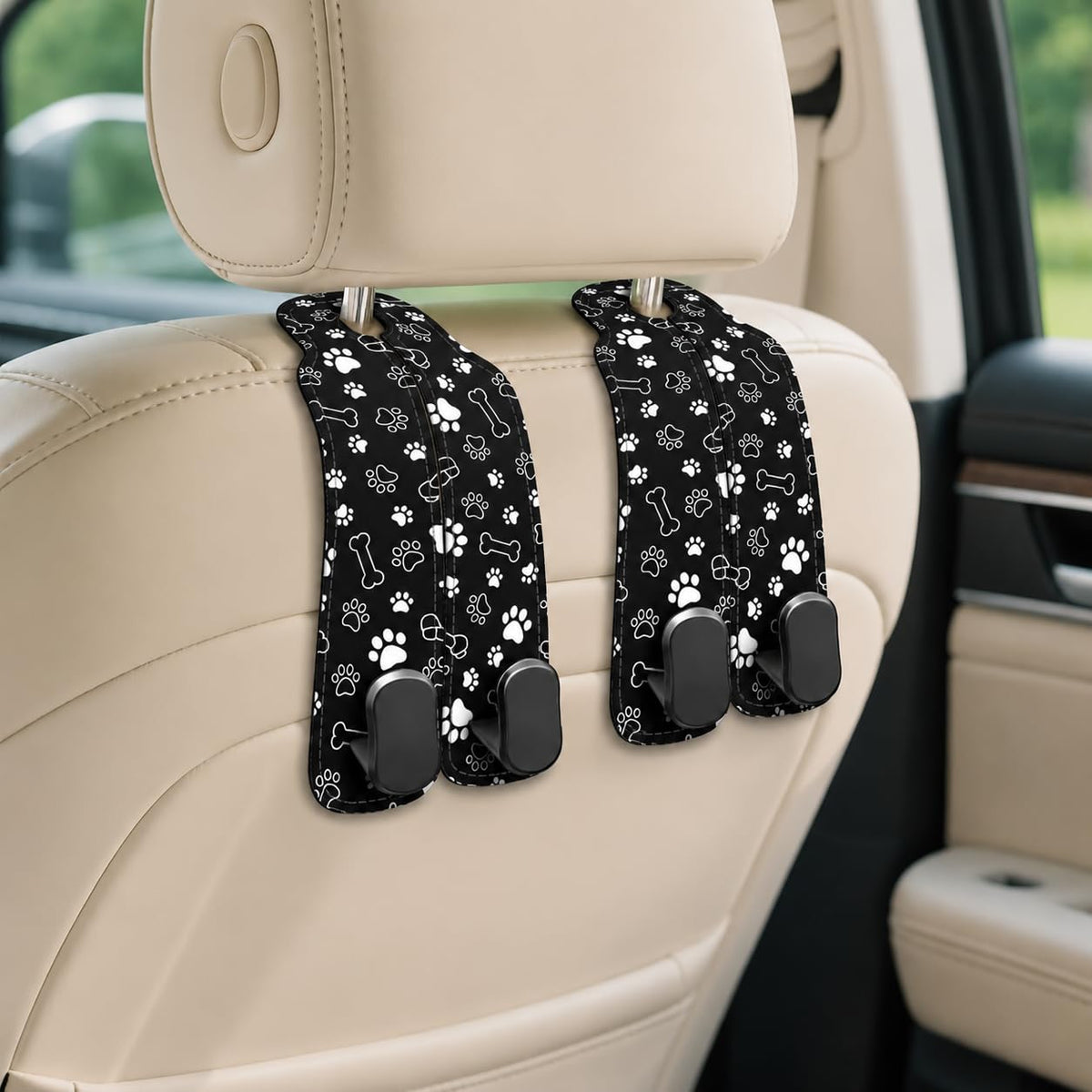 Cute Skull Skeleton Car Seat Back Storage Headrest Hooks for Purses & Bags – 2PCS PU Leather Dual Metal Hooks, Backseat Organizer Accessories