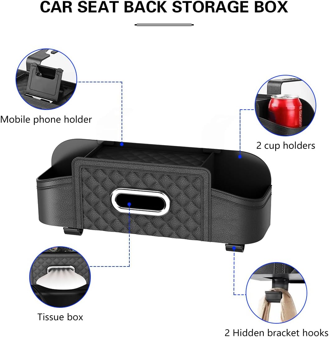 Mandark Headrest-Mounted Backseat Organizer with Cup Holders, Black