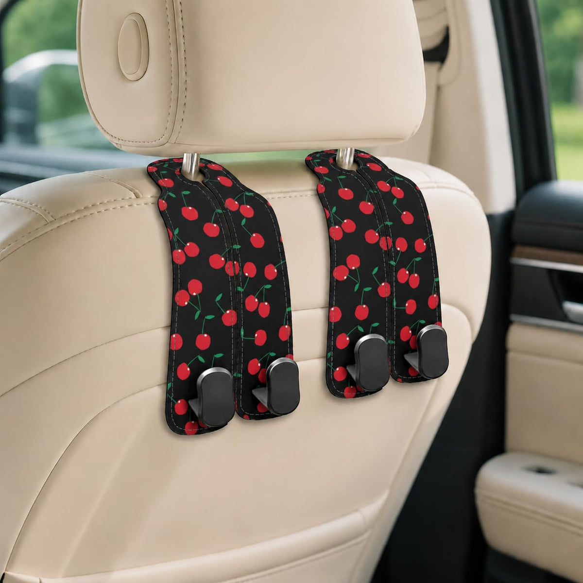 Cute Skull Skeleton Car Seat Back Storage Headrest Hooks for Purses & Bags – 2PCS PU Leather Dual Metal Hooks, Backseat Organizer Accessories