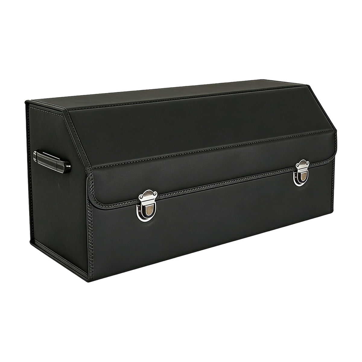 Leather Storage Box Car Trunk Organizer with Lid, Foldable PU Leather Cargo Storage Bin for SUV Sedan Truck, Portable Auto Organizer for Grocery Tool Storage, Black 14.9" L*12.2" W*11.8" H