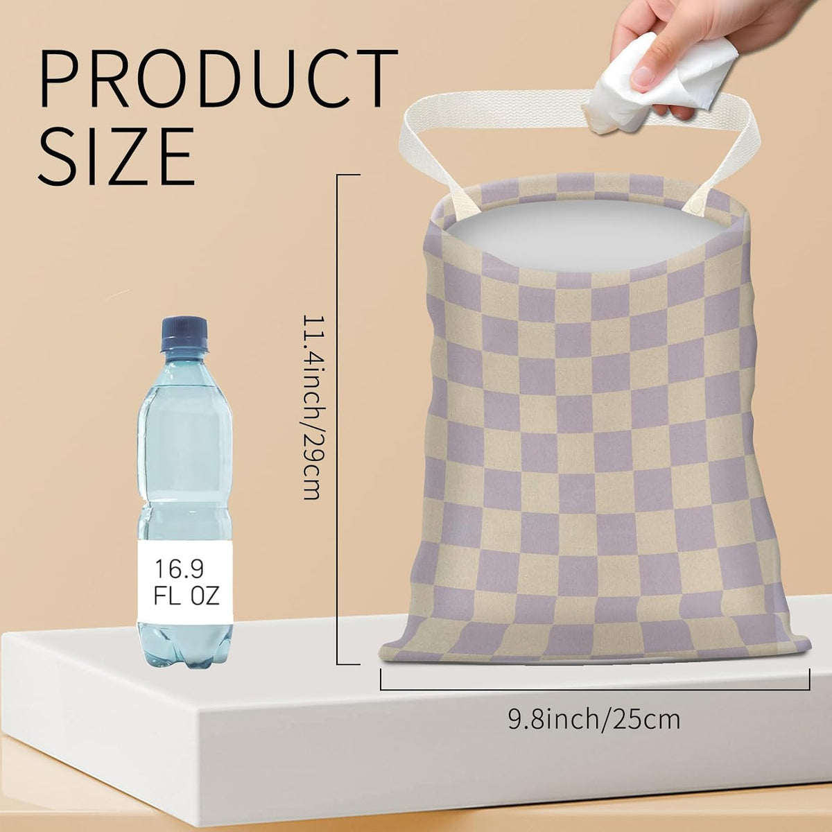 Hanging Car Garbage Bag, Cute Car Trash Can Bag, Automotive Accessories for Women Men Cute Purple Checkerboard