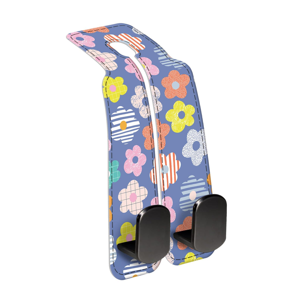 Car Seat Back Storage Headrest Hook, Premium Leather Double Metal Hook, Hanger Storage Organizer for Purse Cloth Bag, Car Interior Accessories Luxury Black Flowers