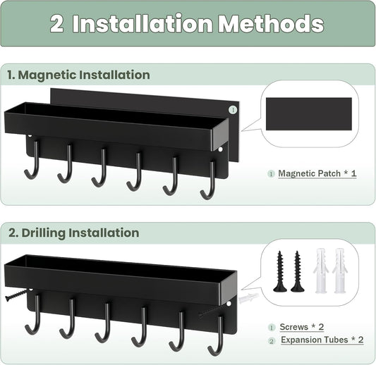 Magnetic Key Holder Wall Mount, Small Key Rack with Tray, Black
