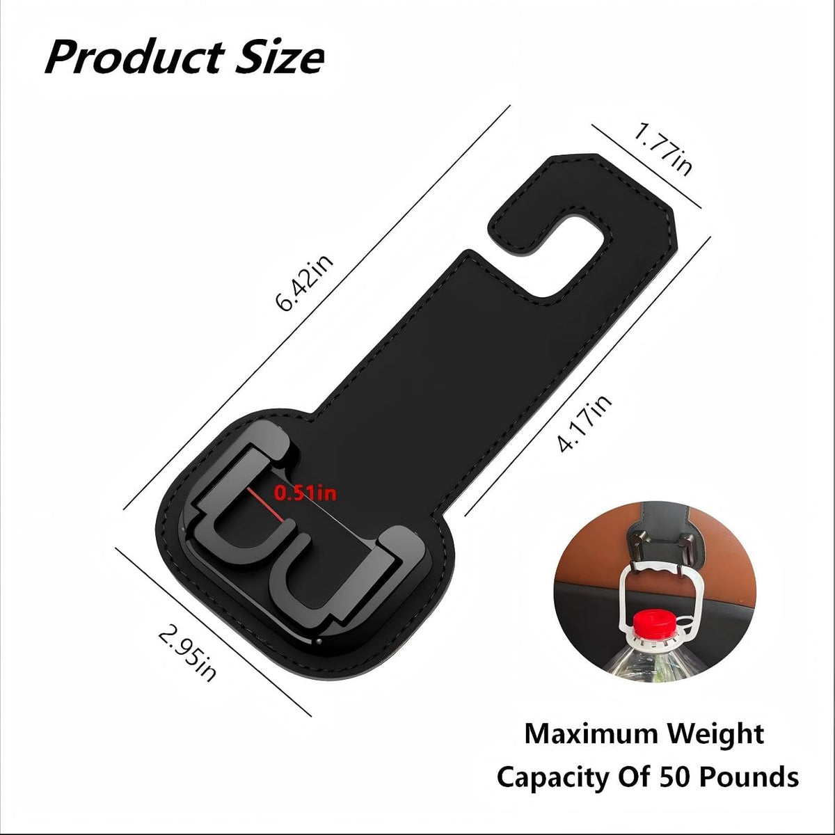 Headrest Hooks for Car, Car Seat Back Organizer Storage Hook, 2 Pack, Black