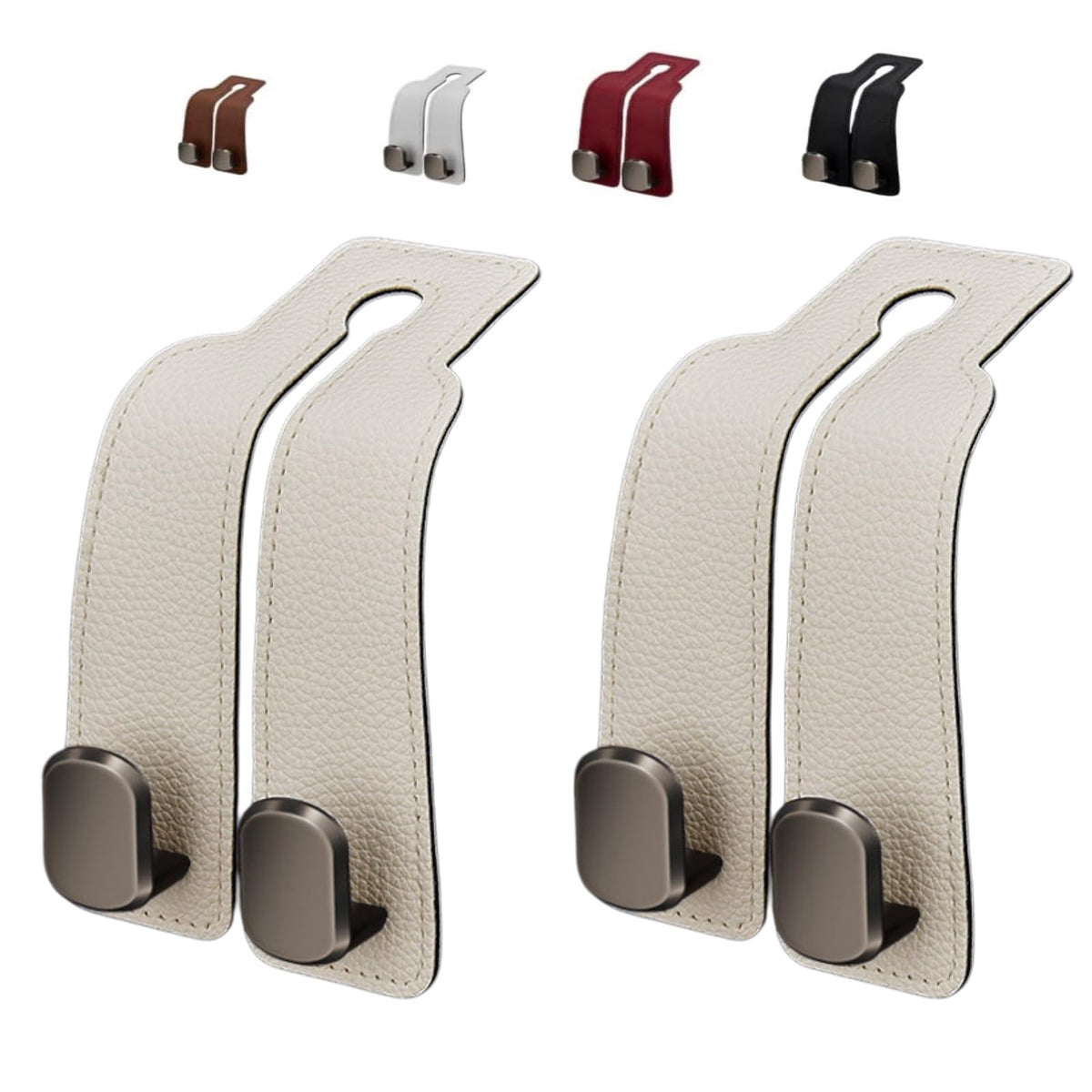 Coozyland Car Hooks, Coozy Land Metal Multi-Function Leather Car Headrest Hooks, Universal Double Hook Car Seat Back Storage Hooks for Wallets, Handbags, Bottles, Trash Bags, etc(Brown 4-Pack)