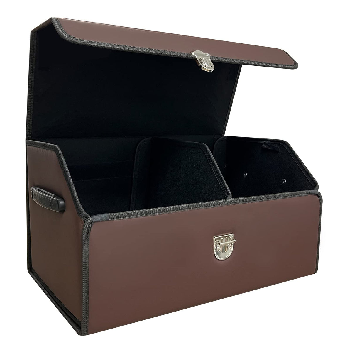 Trunk Organizer for Car With Lid,Foldable Trunk Organizer for SUVs & Sedans,Multi-Functional Leather Storage Box - Brown - Small