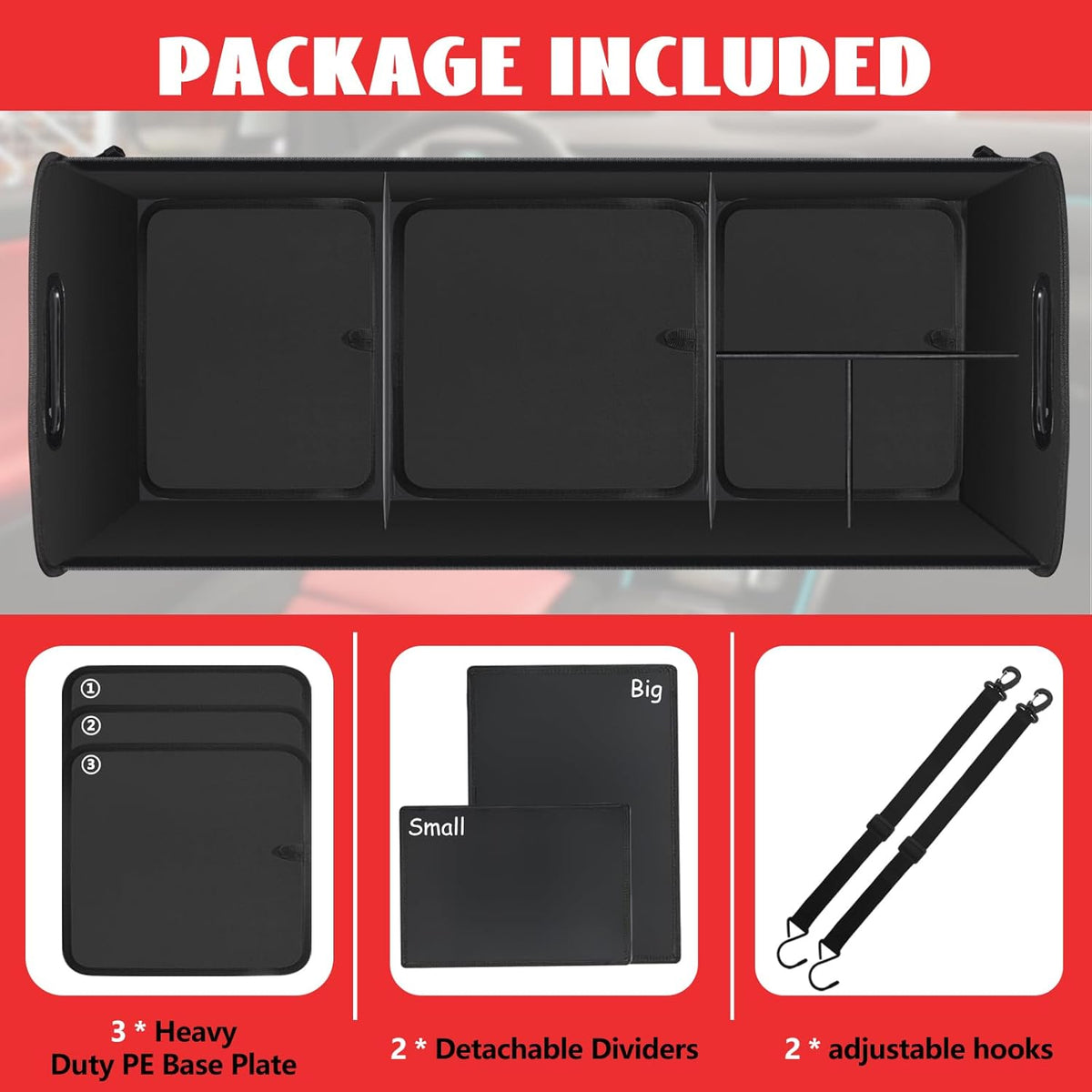 Car Trunk Organizer,Heavy Duty Collapsible 95 L Capacity Car Trunk Storage