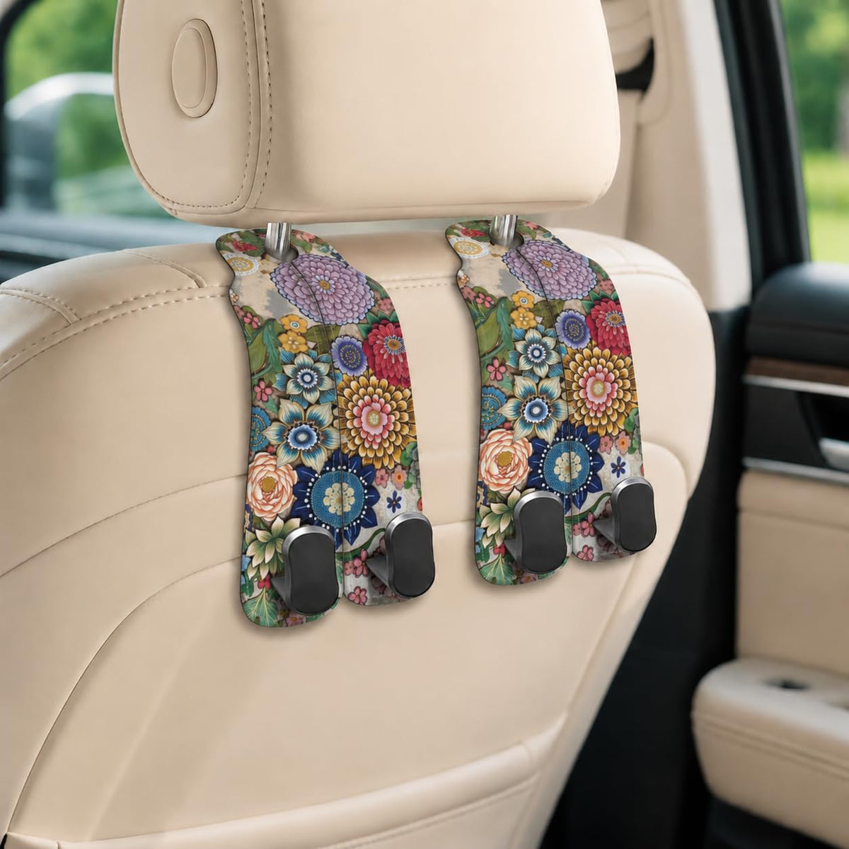 Cute Skull Skeleton Car Seat Back Storage Headrest Hooks for Purses & Bags – 2PCS PU Leather Dual Metal Hooks, Backseat Organizer Accessories