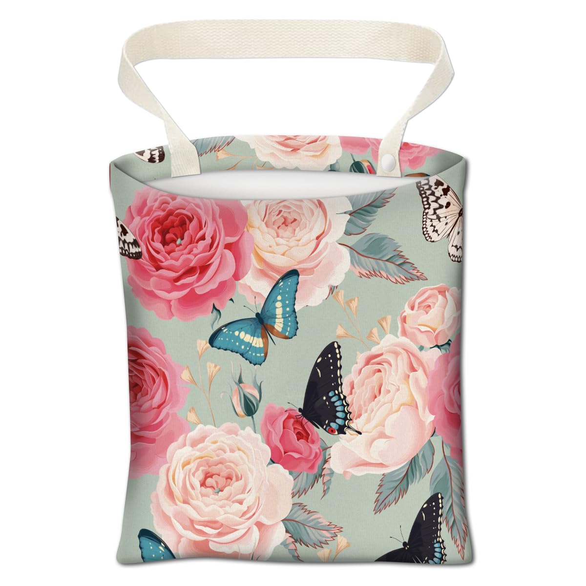 Car Trash Can, Cute Car Trash Bag, Hanging Car Organizer and Storage Bag, Trash Bin for Car Accessories, Vehicle, Travelling, Camping Cute Blue Flowers