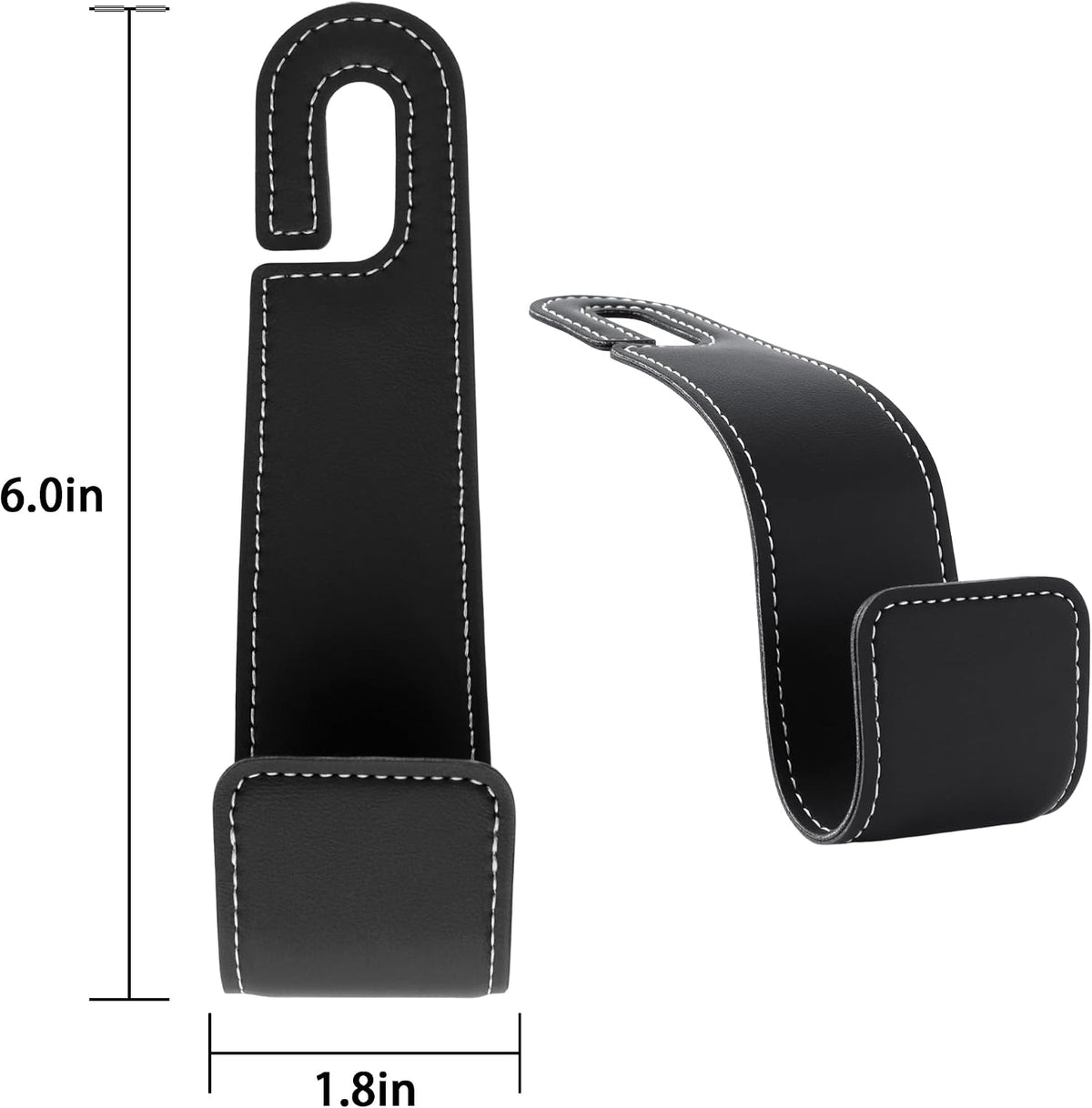 Leather Car headrest Hook for Purses and Bags (Black, 2pcs)