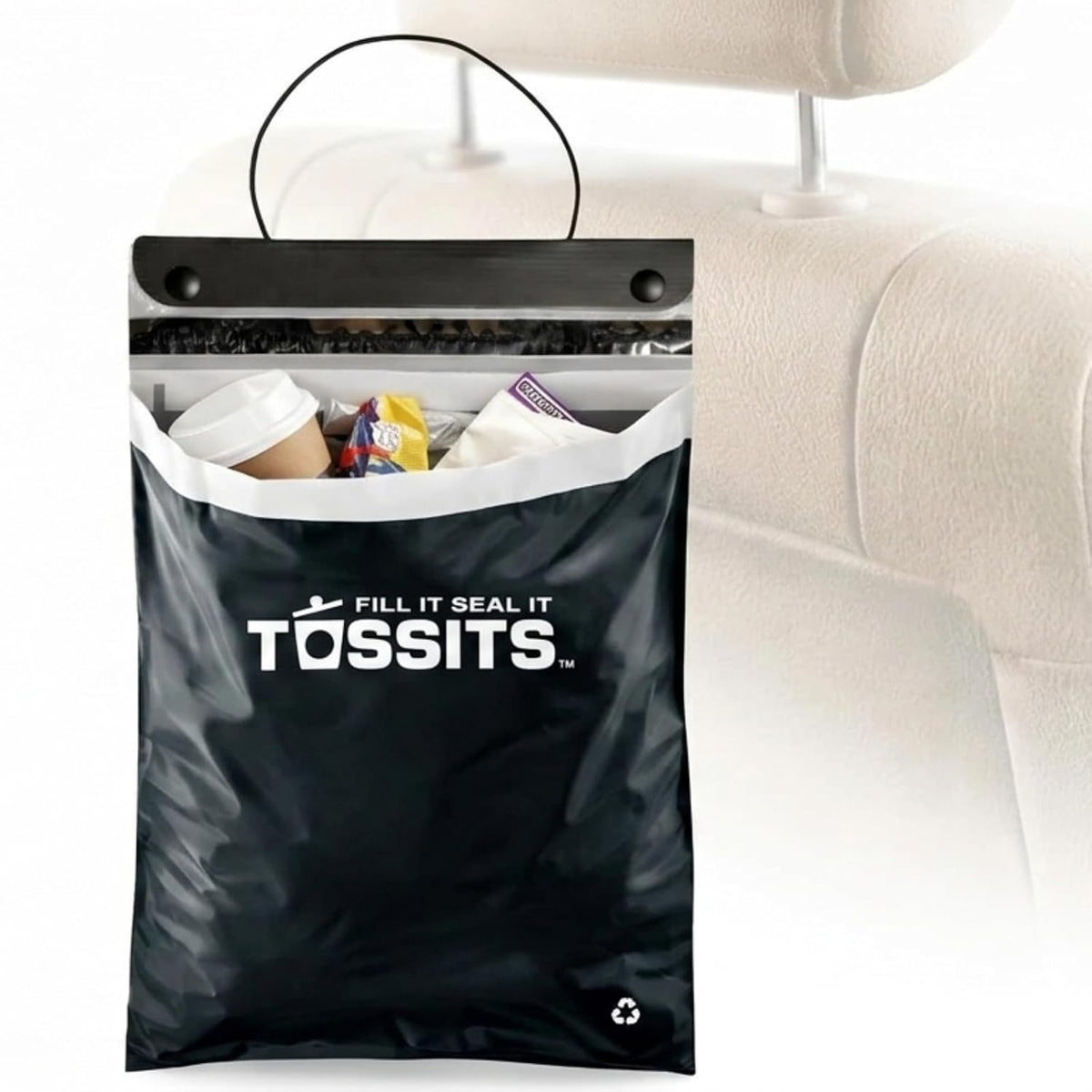 Tossits Recycled Disposable Car Trash Bags – Leakproof, Smell Proof Hanging Garbage Bags for Car, Truck, SUV, RV & Vehicle – White, 21 Count Disposable Automotive Trash Bags