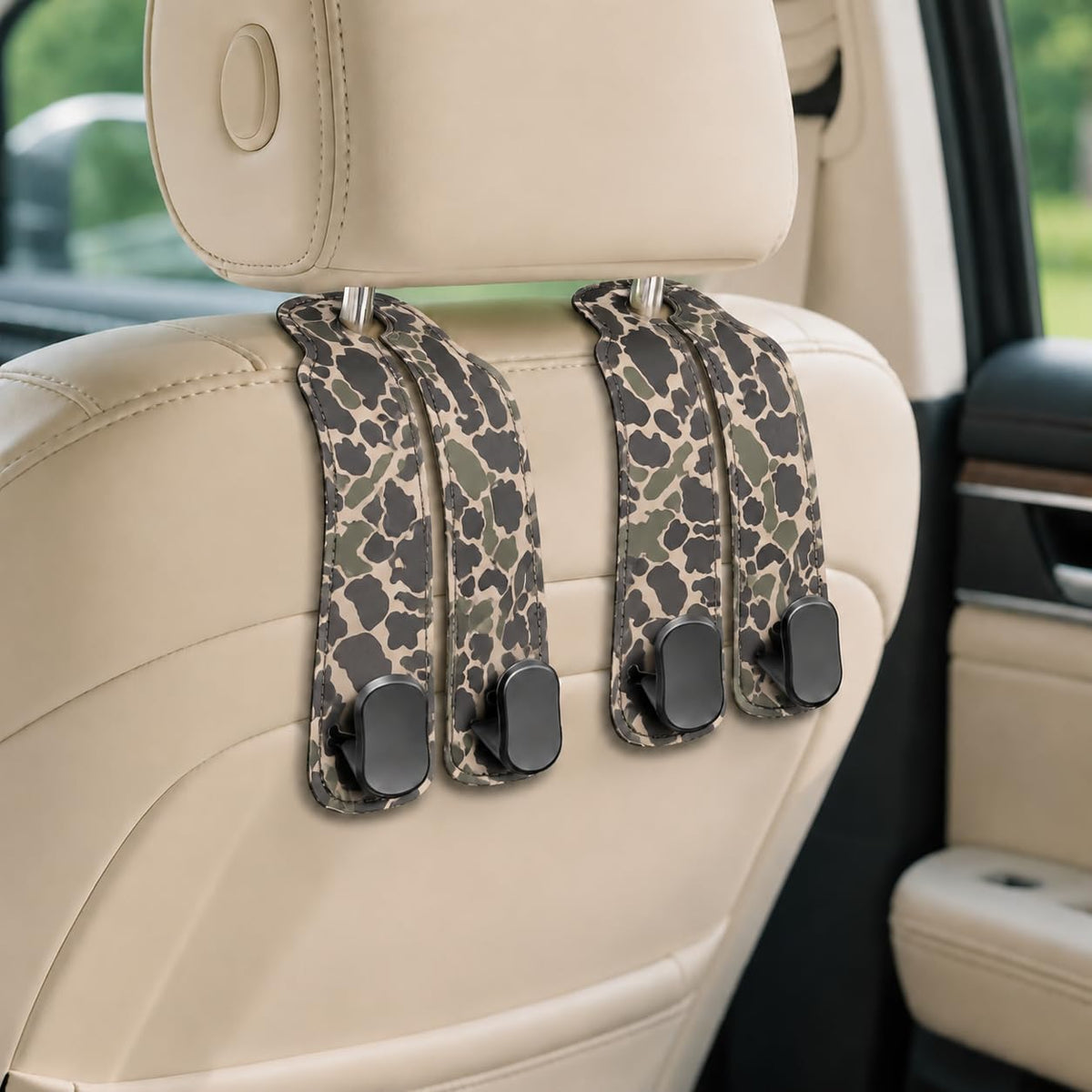 Cute Skull Skeleton Car Seat Back Storage Headrest Hooks for Purses & Bags – 2PCS PU Leather Dual Metal Hooks, Backseat Organizer Accessories