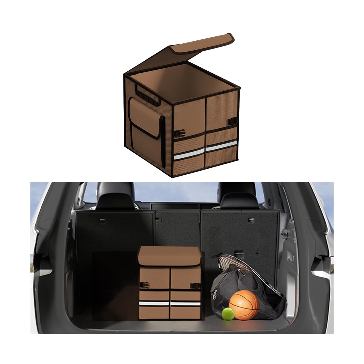 Car Trunk Organizer with Lid Collapsible Oxford Cloth Black