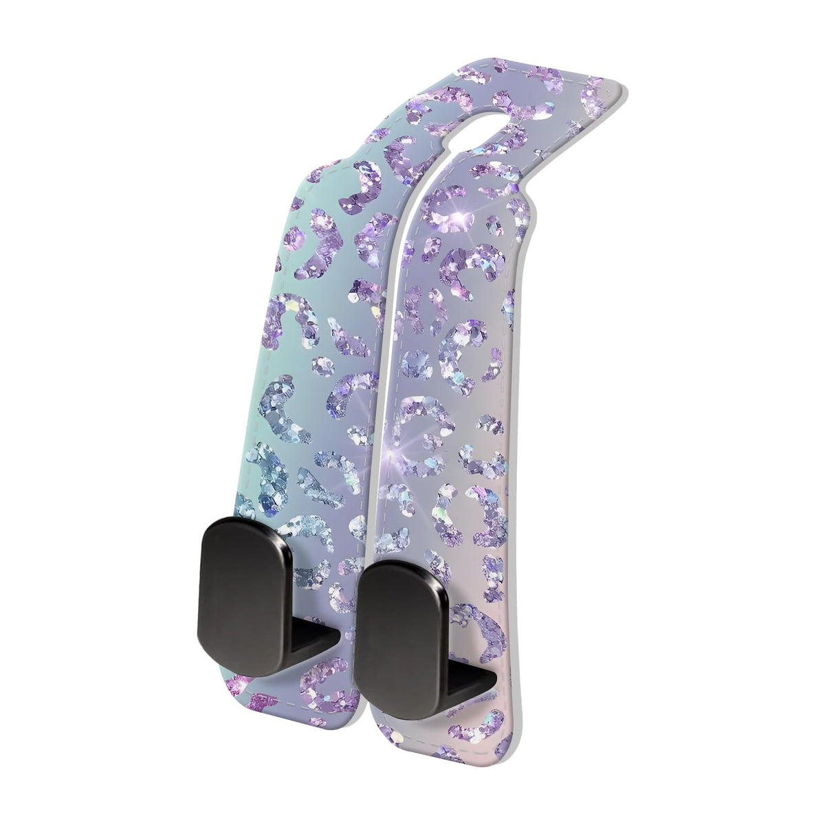 PU Leather Car Seat Hook, Storage Headrest Hanger, Cute Car Backseat Organizer, Car Hooks For Purses and Bags Gray Black Leopard