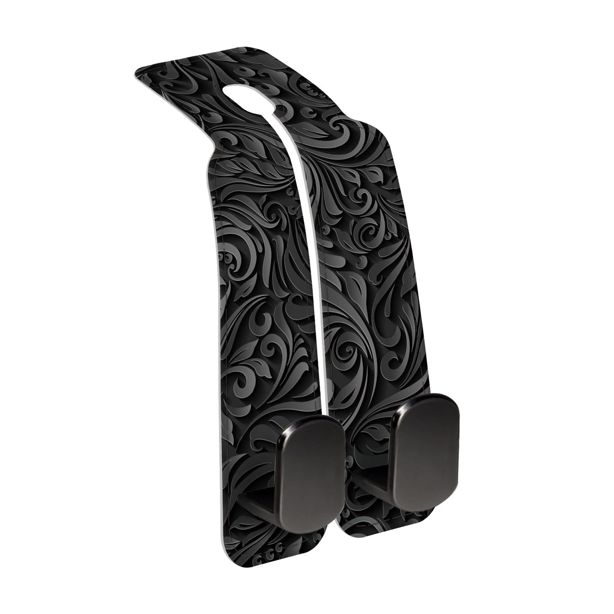 Car Seat Back Storage Headrest Hook, Premium Leather Double Metal Hook, Hanger Storage Organizer for Purse Cloth Bag, Car Interior Accessories Luxury Black Flowers
