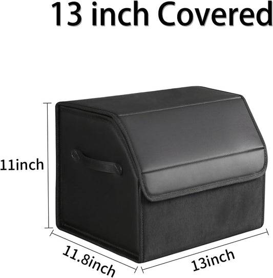 car organizers and storage for SUV,trunk organizer for sedan, leather foldable sleek box with lid,collapsible cargo bins, tool accessories containers,Collapsible Suede velvet (13 inch Covered)