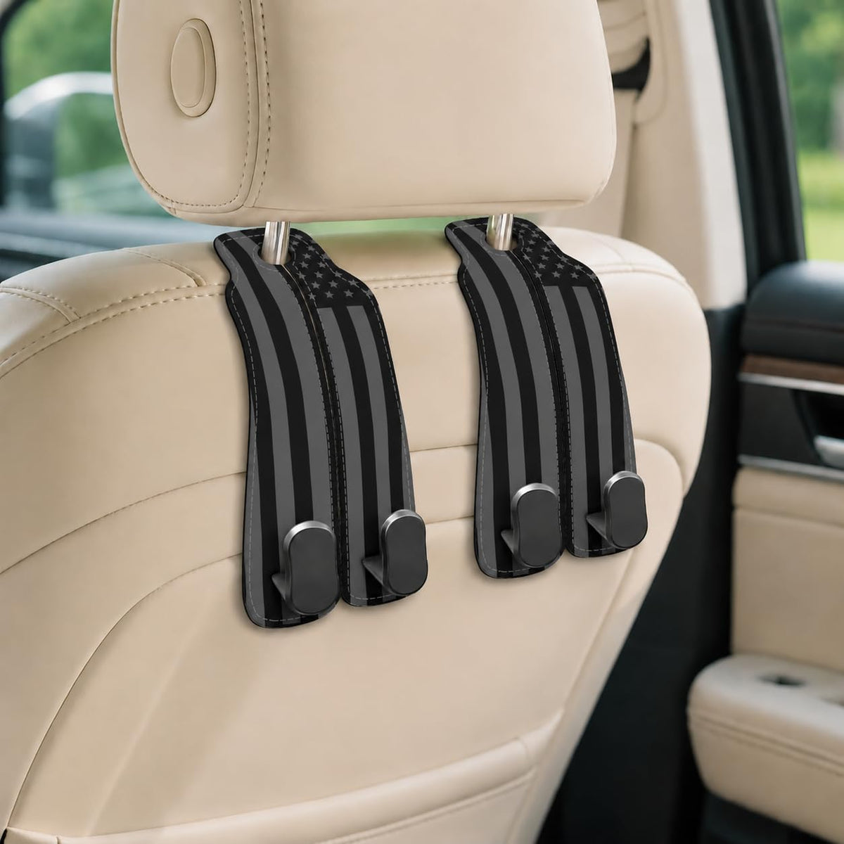 Cute Skull Skeleton Car Seat Back Storage Headrest Hooks for Purses & Bags – 2PCS PU Leather Dual Metal Hooks, Backseat Organizer Accessories