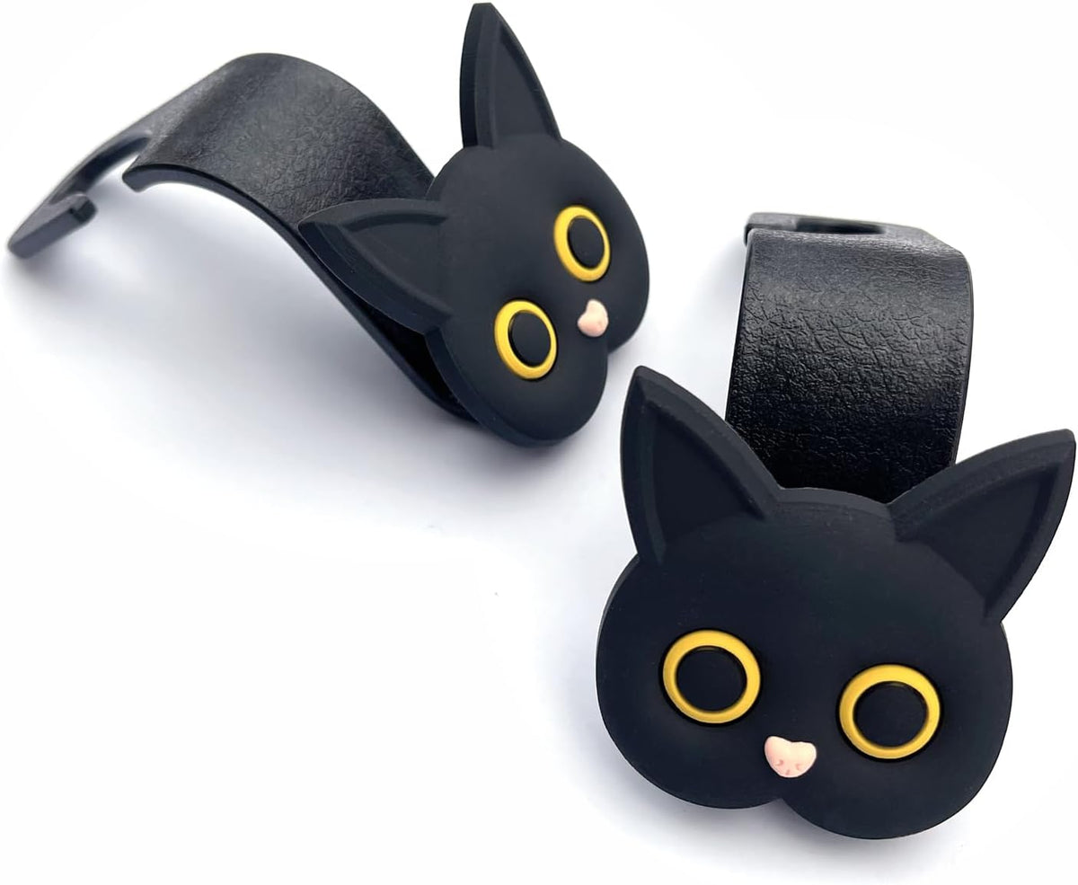 Car Seat Headrest Hooks, 2 Pack Black Cute Cartoon Cat Hook