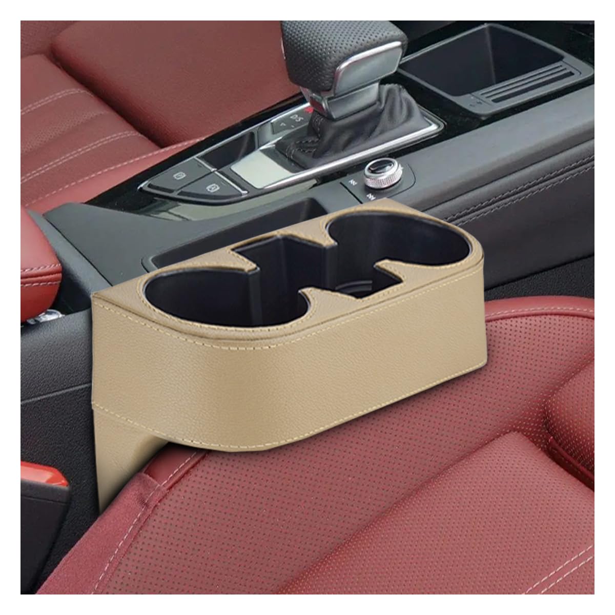 ZIMISI Car Cup Holder, Leather Front Console Gap Filler Organizer (Grey)
